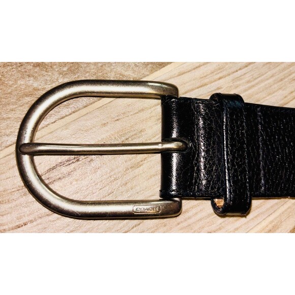 Coach Other - COACH 32” 80cm Vintage Black Pebbled Leather Belt Silver Pewter Buckle